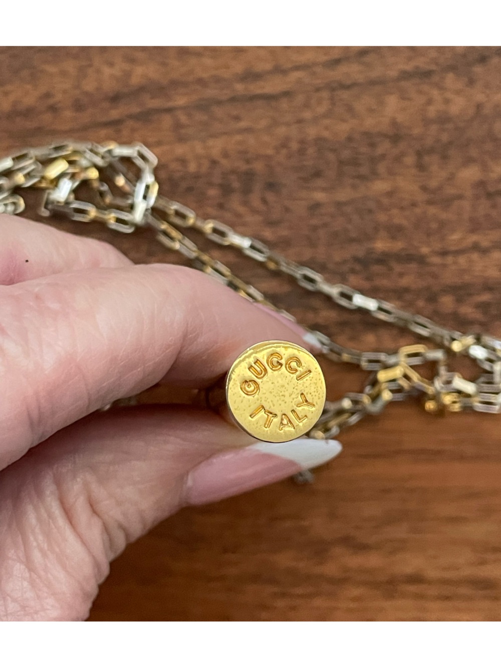GUCCI Vintage Sherry Line Gold Tone Perfume Bottle Pendant Necklace w/Box - Picture 5 of 10